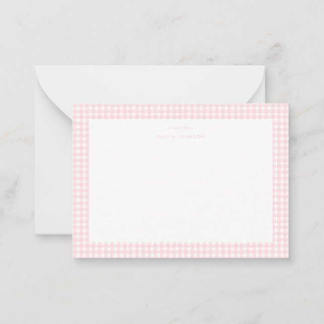 Rosa och vitt gingham-flickkort anteckningskort (Framsida)