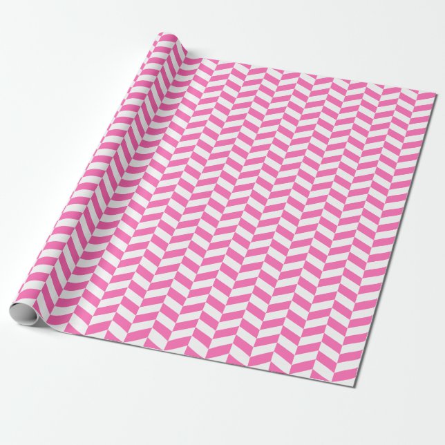 Rosa och vitt Herringbenvävning Papprare Presentpapper (Utrullad)
