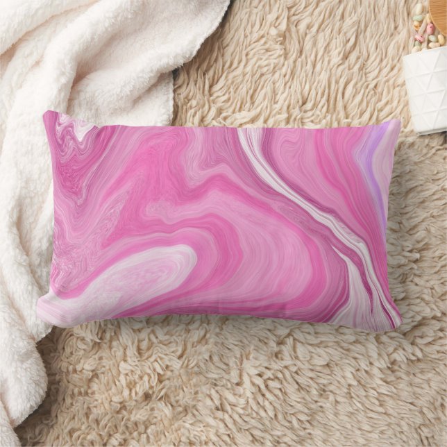 Rosa och vitt med Lila Marble Art Lumbarkudde (Filt)
