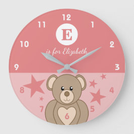 Rosa och vitt med söta teddy-stjärnor baby namn stor klocka
