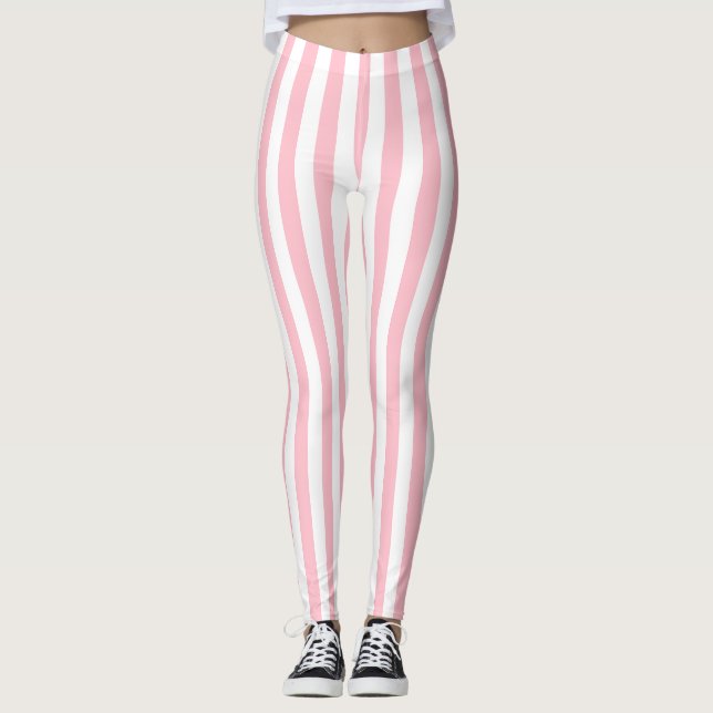 Rosa och vitt, medelStorlekt Lodrät Rand Leggings (Framsida)