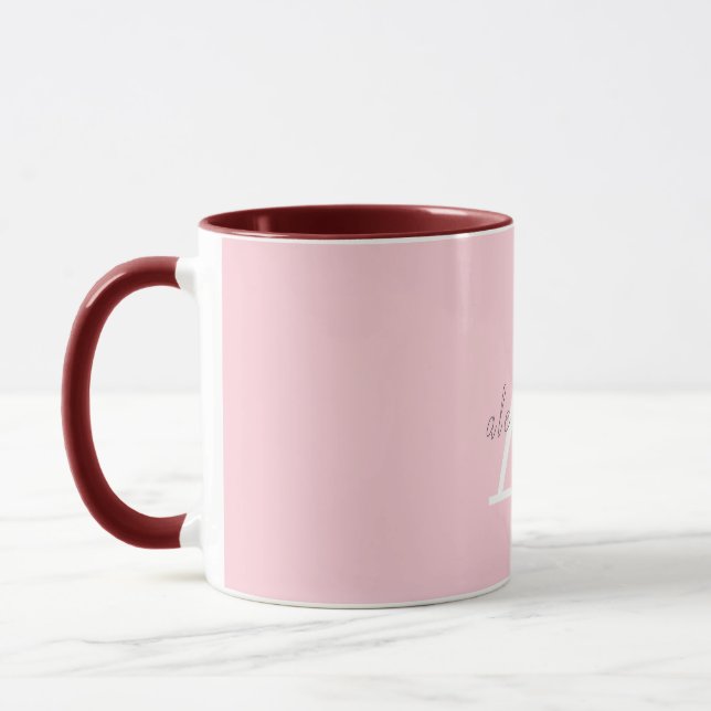 Rosa och vitt monogram med Ditt namn kaffe Mugg (Vänster)