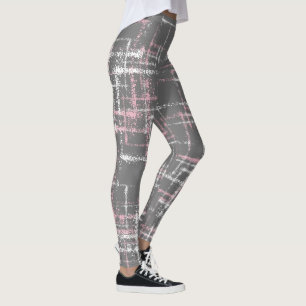 rosa och vitt på grått abstrakt-kris i mönster leggings