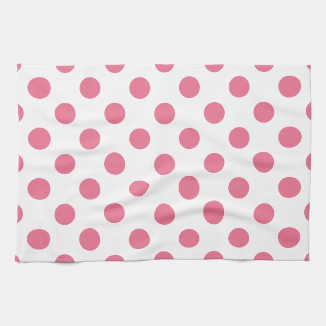 Rosa och vitt polka dots kökshandduk (Horisontell)
