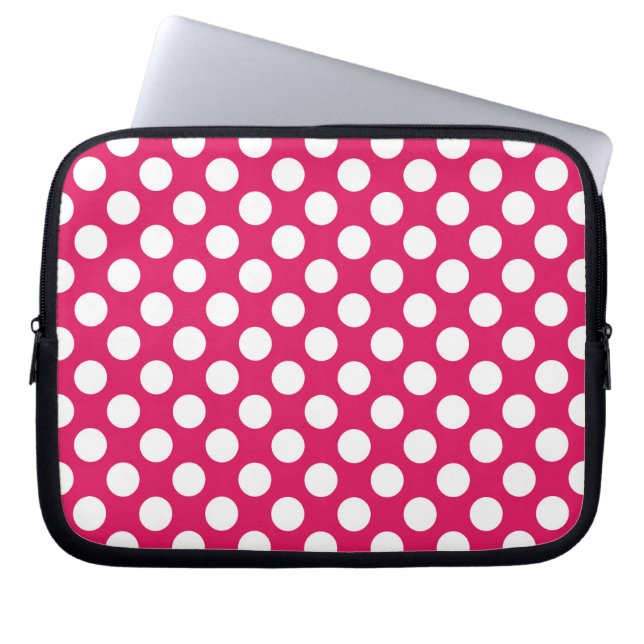 Rosa och vitt polka dots laptop fodral (Framsidan)