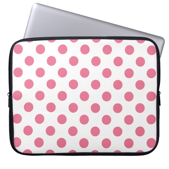 Rosa och vitt polka dots laptop fodral (Framsidan)