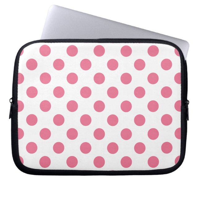 Rosa och vitt polka dots laptop fodral (Framsidan)