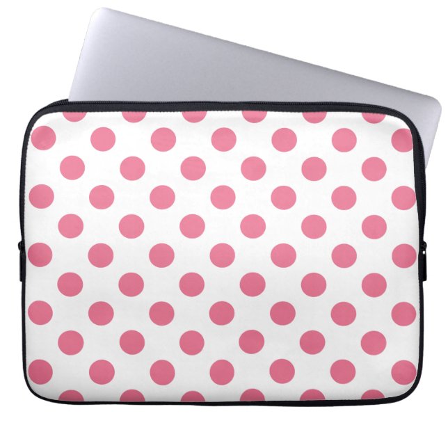 Rosa och vitt polka dots laptop sleeve (Framsidan)