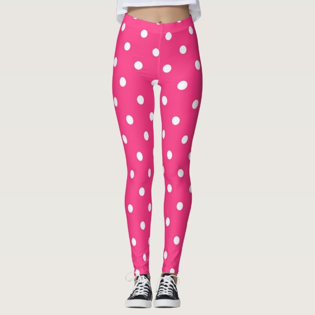 Rosa och vitt Polka dots Leggings (Framsida)