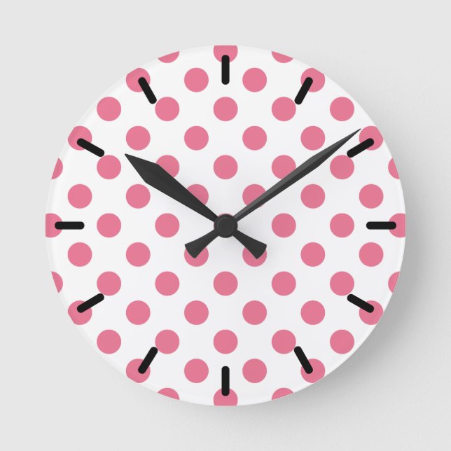 Rosa och vitt polka dots rund klocka (Framsida)