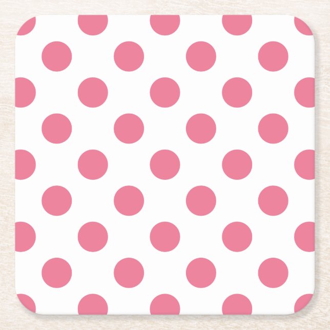 Rosa och vitt polka dots underlägg papper kvadrat (Framsidan)