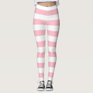 Rosa och vitt stort Storlekt Vågrät Rand Leggings