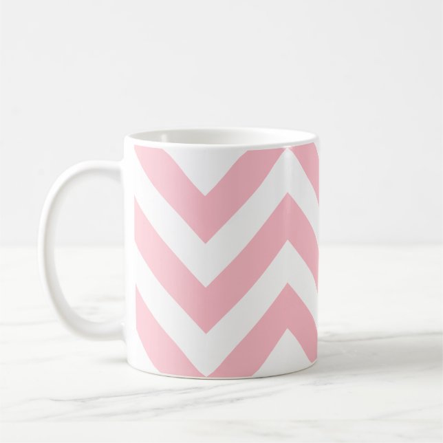 Rosa och vitt stort Vågrät Chevron Mönster Kaffemugg (Vänster)