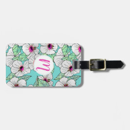 Rosa och vitt Tropiskt Hibiscus-Blommönster Bagagebricka