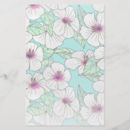 Rosa och vitt Tropiskt Hibiscus-Blommönster Brevpapper