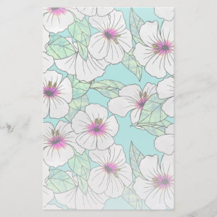 Rosa och vitt Tropiskt Hibiscus-Blommönster Brevpapper