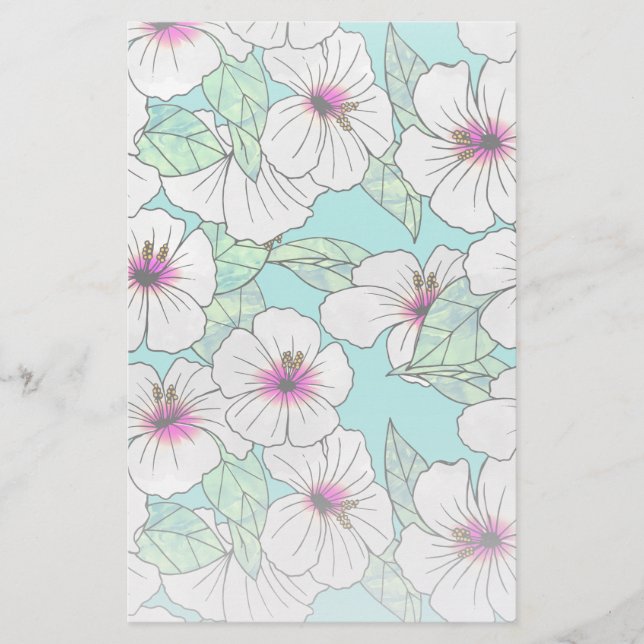 Rosa och vitt Tropiskt Hibiscus-Blommönster Brevpapper (Framsida)