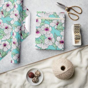 Rosa och vitt Tropiskt Hibiscus-Blommönster Presentpapper