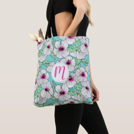 Rosa och vitt Tropiskt Hibiscus-Blommönster Tygkasse