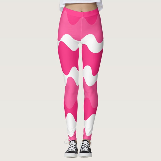 Rosa och vitt vågrät vinkarare mönster leggings (Framsida)