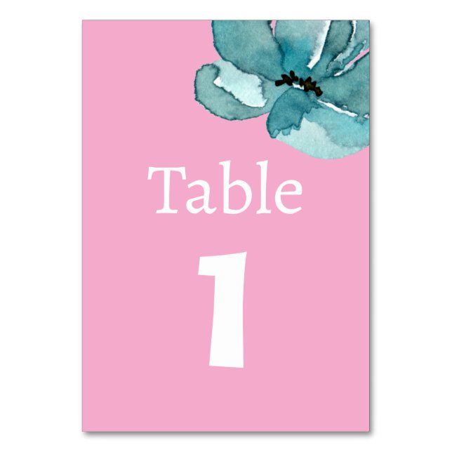 Rosa och vitt vattenfärgskort Botaniskt Bord Bordsnummer (Framsidan)