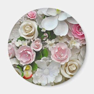 Rosa- och vitutskrift av blommigt magnet