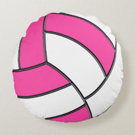 Rosa- och vitvolleyboll kudder med namn, numrerar rund kudde