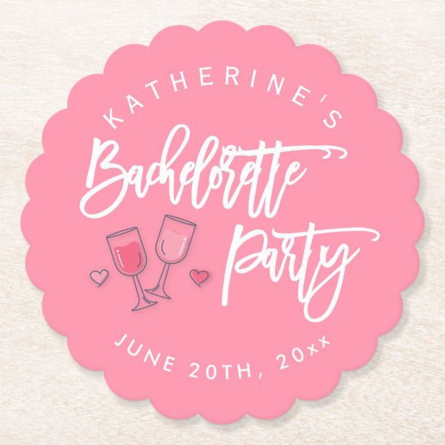 Rosa- och White Bachelorette Party Underlägg Papper (Framsida)