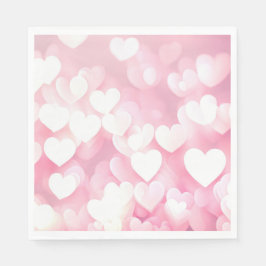 Rosa och White Bokeh Hearts Pappersservett