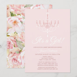 Rosa och White Chandelier Blommigt Ro Baby Shower Inbjudningar