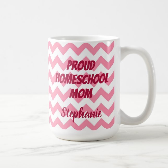 Rosa och White Chevron Proud Homeschool Mamma Kaffemugg (Höger)