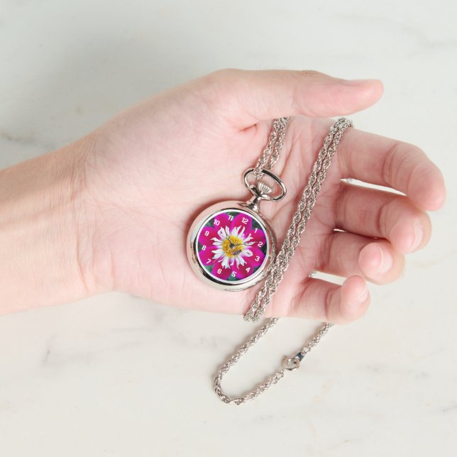Rosa och White Collarette Dahlia Blommigt Armbandsur (Hand)