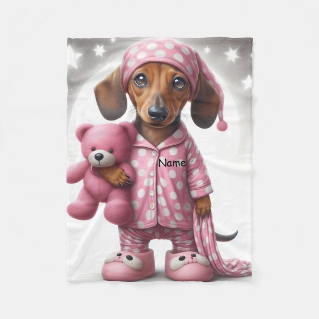 Rosa och White Dachshund Ull Baby Blanket Fleecefilt (Framsidan)