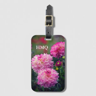 Rosa och White Dahlia Flower Initialer Bagagebricka