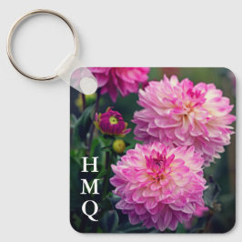 Rosa och White Dahlia Flower Initialer Nyckelring