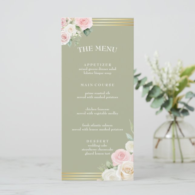Rosa och White Dusky Blooms Flat Menu Meny (Stående Fram)