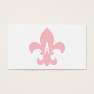 Rosa och White Fleur de Lis Monogram Visitkort