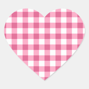 Rosa och White Gingham Check Mönster Hjärtformat Klistermärke