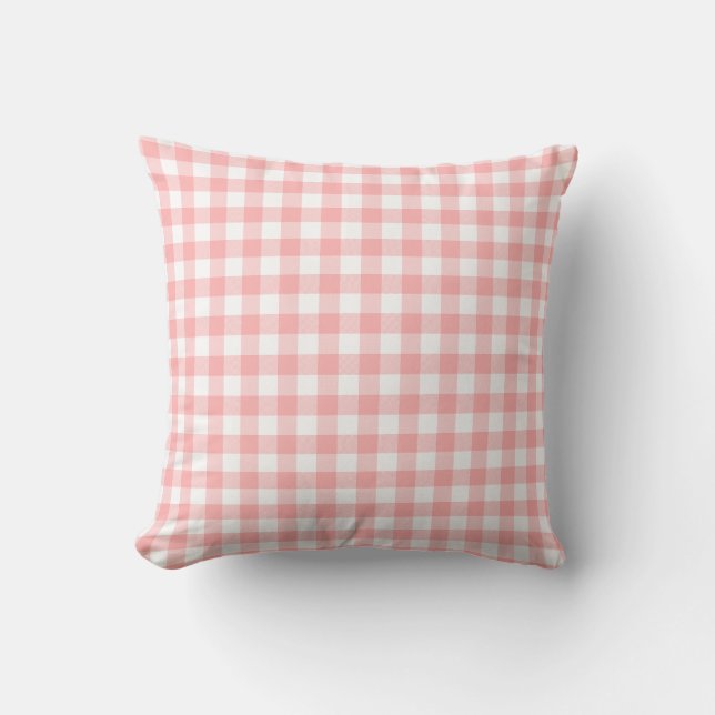 Rosa och White Gingham Kudde (Framsida)