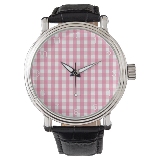 Rosa och White Gingham Mönster Armbandsur (Framsida)