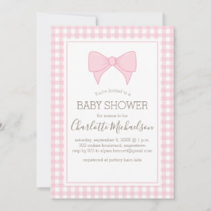 Rosa och White Gingham Mönster Baby Shower Inbjudningar