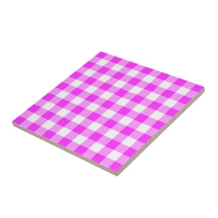 Rosa och White Gingham Mönster Kakelplatta