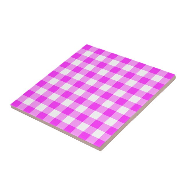 Rosa och White Gingham Mönster Kakelplatta (Sidan)
