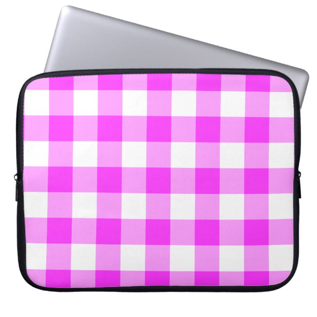 Rosa och White Gingham Mönster Laptop Fodral (Framsidan)