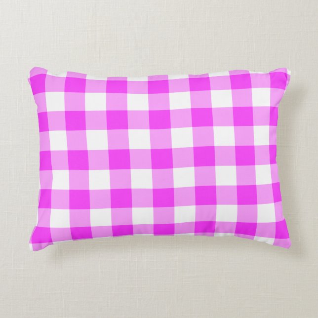Rosa och White Gingham Mönster Prydnadskudde (Framsidan)