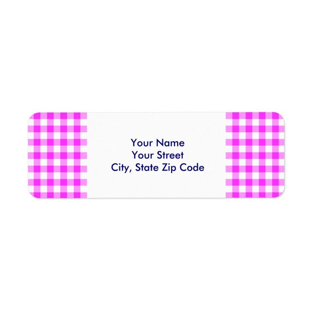 Rosa och White Gingham Mönster returadress Etikett (Framsidan)