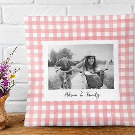 Rosa och White Gingham Play Anpassningsbar Photo Kudde