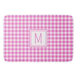 Rosa och White Gingham Play Monogram Badrumsmatta