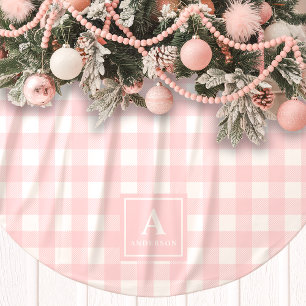 Rosa och White Gingham Play Monogram Julgransmatta Borstad Polyester