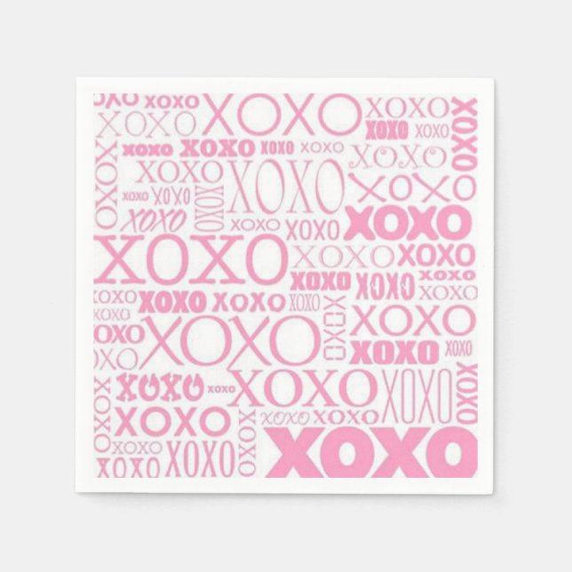 Rosa och White Hugs och Kisses Mönster Napkins Pappersservett (Framsidan)